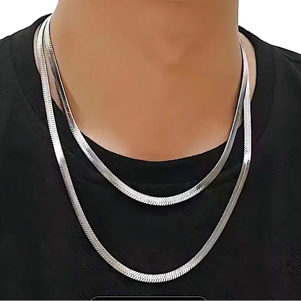 Sterling Silver Herringbone Flat Snake Necklace